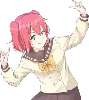 🤘 68351a1a Anime, Dibujos animados, Chica, Uniforme escolar, Personaje, Cuernos con la mano telegram sticker