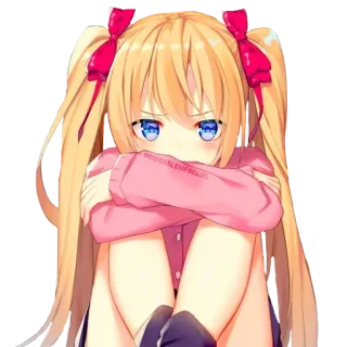 😤 74a79bd7 chica anime, linda, pelo rubio, ojos azules, coletas, kawaii telegram sticker