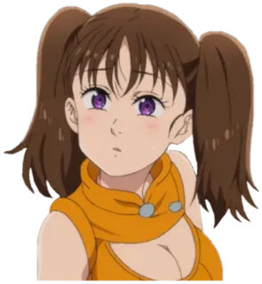 😳 80bcdae7 Diane Seven Deadly Sins Anime, Mädchen, niedlich, riesig, braune Haare, lila Augen whatsapp sticker