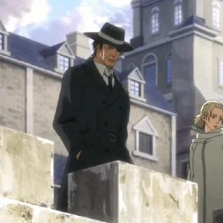 🔪 c305cff9 アニメ, キャラクター, 男, ソフト帽, コート, 建物 telegram sticker