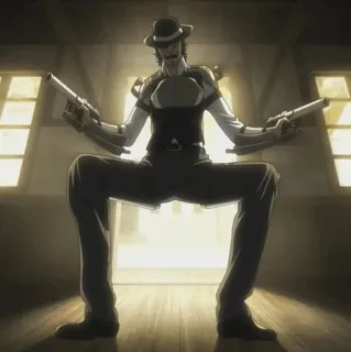 🔪 cdc3e5a1 銃, 武器, アニメ, アニメ, 男, 帽子 telegram sticker