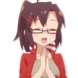 😊 270390ca 애니메이션, 만화, 소녀, 안경, 웃는, 행복한 telegram sticker