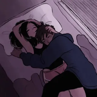 🌟 d127d765 coppia, dormire, amore, letto, abbraccio whatsapp sticker