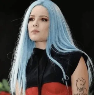 ✨ 075a71f9 Halsey chanteur, musicien, cheveux bleus, portrait whatsapp sticker