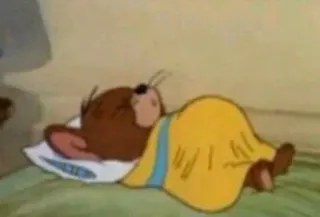 😴 3b1f5491 Jerry Mouse Tom and Jerry การ์ตูน, นอนหลับ, หนู, ผ้าห่ม, หมอน, เหนื่อย telegram sticker