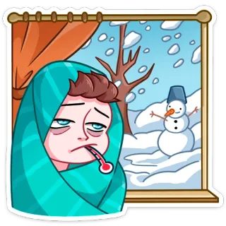 🤒 1d358148 ốm, cảm lạnh, bệnh, nhiệt kế, mùa đông, người tuyết, buồn, cúm telegram sticker