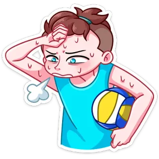 🥵 9016027a đẫm mồ hôi, mệt mỏi, bóng chuyền, vận động viên, kiệt sức, thể thao, phim hoạt hình telegram sticker