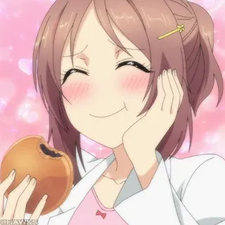 🧪 0f37d8ad HAWKS Anime, Fille, Nourriture, Mignon, Manger, Souriant, Rose telegram sticker