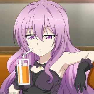 🧪 40bd2318 Animé, cheveux violets, gants, jus d'orange telegram sticker