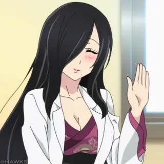 🧪 b16f92ca animé, femme, personnage, cheveux noirs, manteau blanc telegram sticker