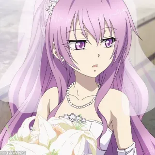 🌡 f7b43989 animé, mariée, mariage, femme, cheveux roses, robe telegram sticker