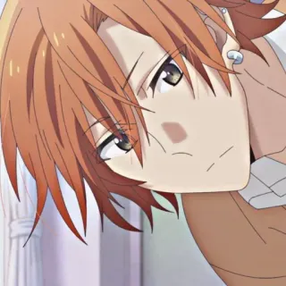 🧐 c73351a5 anime, jongen, oranje haar, oorbellen, close-up, portret telegram sticker