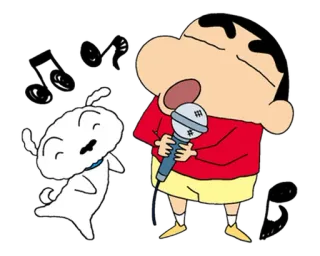 🎵 dcd2f231 Shin Chan Crayon Shin-chan 卡通, 动漫, 狗, 唱歌, 麦克风, 音乐 telegram sticker