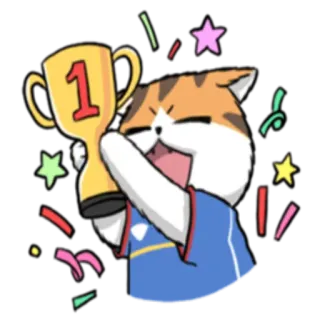 🏆 a95c4cef 1 猫, 赢家, 奖杯, 卡通, 庆祝, 成功 telegram sticker