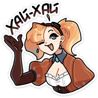 👋 83191253 KALI-XALI аниме девушка, стимпанк, подмигивающий, мультфильм, дружелюбный, приветствие, девушка telegram sticker