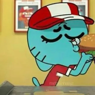 😚 636a123e Gumball Watterson The Amazing World of Gumball การ์ตูน, เบอร์เกอร์, แมว, หมากฝรั่ง, กิน whatsapp sticker
