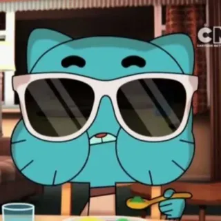 😎 72a61cb5 Gumball Watterson The Amazing World of Gumball การ์ตูน, แมว, แว่นกันแดด, หมากฝรั่ง, กิน whatsapp sticker
