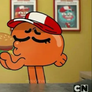 😚 d3443e69 Darwin Watterson The Amazing World of Gumball การ์ตูน, ปลา, สีส้ม, มีความสุข, เบอร์เกอร์ whatsapp sticker