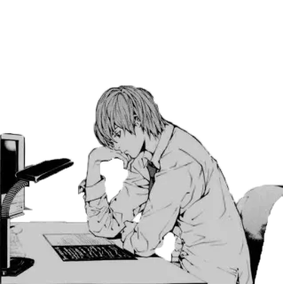 😒 5e1468fe Light Yagami Death Note 动漫, 漫画, 插画, 角色, 死亡笔记, 夜神月, 思考 telegram sticker