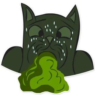 😷 40311036 gato, vómito, enfermo, animal, mascota, verde, enfermedad, dibujo animado whatsapp sticker