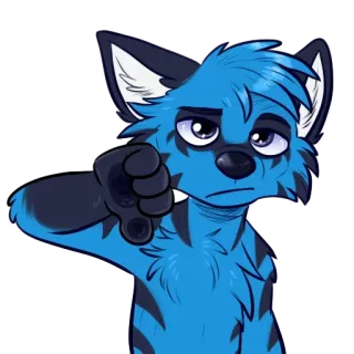😙 9a7d0963 Фурри, Животное, Палец вниз, Не нравится, Синий, Волк telegram sticker