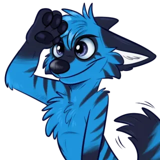 😇 afd01082 Фурри, Антро, Животное, Лиса, Синий, Мультик, Милый, Машет telegram sticker