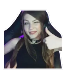 👍 03aa1596 femme, pouce en l'air, écouteurs, sourire, fille, portrait whatsapp sticker