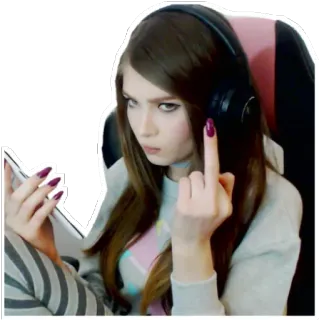 🖕 1fe7a929 doigt d'honneur, offensant, fille, femme, écouteurs, gaming whatsapp sticker