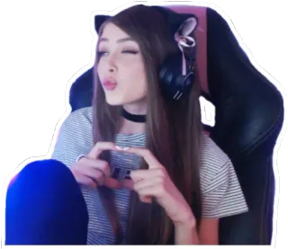 😘 494321b6 femme, gamer, fille, casque, kawaii, oreilles de chat whatsapp sticker