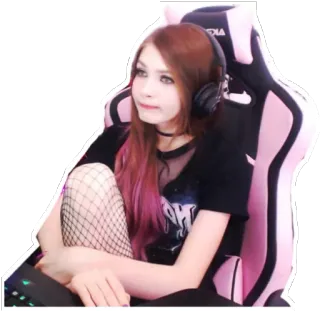 🙂 5d0b275e gamer, fille, femme, rose, chaise, casque, assise whatsapp sticker