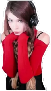 ☺️ 7d11ab41 femme, rouge, écouteurs, portrait, féminin whatsapp sticker