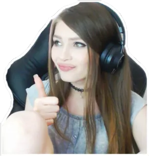 👍 a82795af femme, fille, écouteurs, personne, pouce levé, autocollant whatsapp sticker