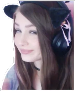 😏 b64f32ca femme, fille, personne, oreilles de chat, casque, portrait, sourire, clin d'oeil whatsapp sticker