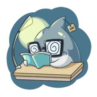 😀 98a159bc ฉลาม, อ่าน, แว่นตา, หนังสือ, การ์ตูน, เรียน, เนิร์ด telegram sticker