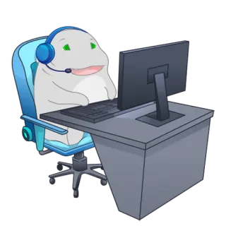 🧐 552fa78d 卡通, 游戏玩家, 电脑, 桌子, 耳机 telegram sticker