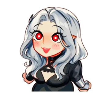 🤩 8520e9dd garota anime, olhos vermelhos, cabelo branco, adesivo, fofa, desenho animado, feminino, chibi telegram sticker