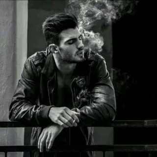 🚬 cb152bcb 男, 喫煙, タバコ, レザージャケット, ポートレート, モノクロ, 白黒 telegram sticker