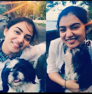 😌 2c03906c wanita, anjing, hewan peliharaan, persahabatan, senyum whatsapp sticker