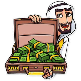 🤑 6cb62996 tiền, giàu có, phim hoạt hình, nhân vật, tiền mặt, Ả Rập, sheikh, vali telegram sticker