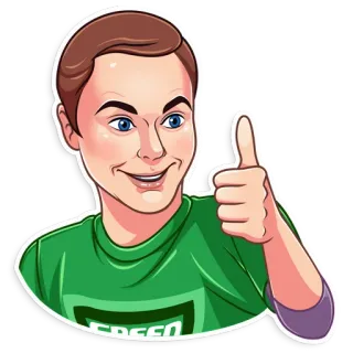 👍 93325026 Sheldon Cooper The Big Bang Theory GREEN sheldon, cooper, the big bang theory, daumen hoch, sticker, serie whatsapp sticker