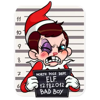 🚓 d8c117f4 Elf NORTH POLE DEPT.
ELF.
12182012
BAD BOY เอลฟ์บนหิ้ง, รูปถ่ายประวัติอาชญากร, คริสต์มาส, เด็กไม่ดี, ความรุนแรง, การ์ตูน whatsapp sticker