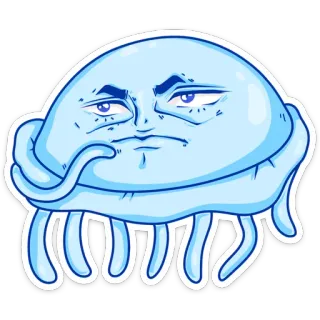 😕 ab757136 クラゲ, 漫画, 海の生き物, 面白い, 青, 顔, ステッカー telegram sticker