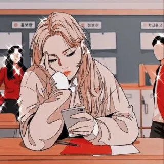 😬 337ae4bb Anime, fille, école, étudiant, ennuyé, téléphone telegram sticker