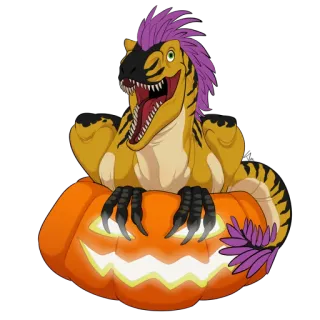 🎃 1e3405aa 恐龙, 迅猛龙, 万圣节, 南瓜, 卡通, 动物 telegram sticker