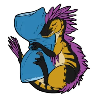 🛏 35edbe63 恐龙, 迅猛龙, 睡觉, 枕头, 卡通, 动物, 爬行动物 telegram sticker