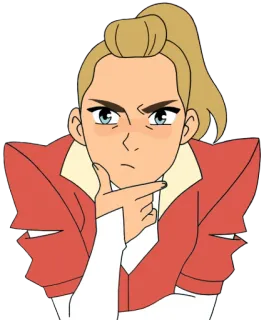 🤨 1222862e Adora She-Ra and the Princesses of Power She-Ra, Adora, Netflix, Kreskówka, Animacja, Myślenie, Poważny, Księżniczki Mocy telegram sticker