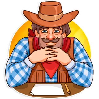 ☺️ 3ffa37dc Cowboy, Western, Hut, Schnurrbart, Stift, Schreiben telegram sticker