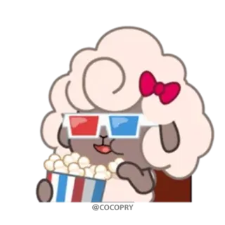 😎 9b112130 ovelha, pipoca, óculos 3D, assistindo filme whatsapp sticker