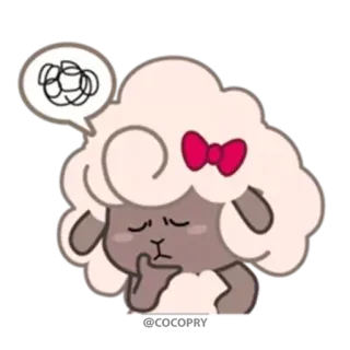 😞 e0dd70cc ovelha, pensando, confuso, laço, fofo, animal, adesivo whatsapp sticker