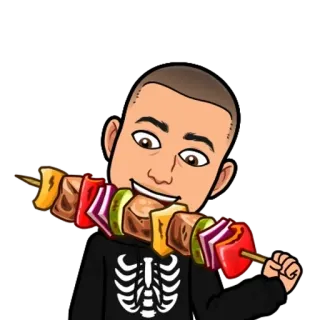 🌟 0e621a3c bitmoji, food, eating, skewer, cartoon, meat, vegetables telegram sticker